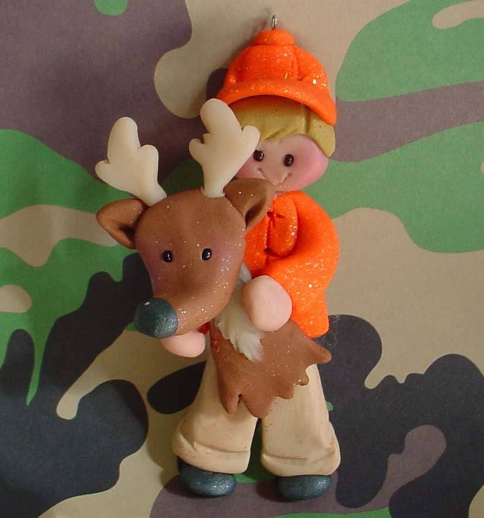 Deer Hunter Christmas Ornament Blaze Orange Polymer Clay Etsy