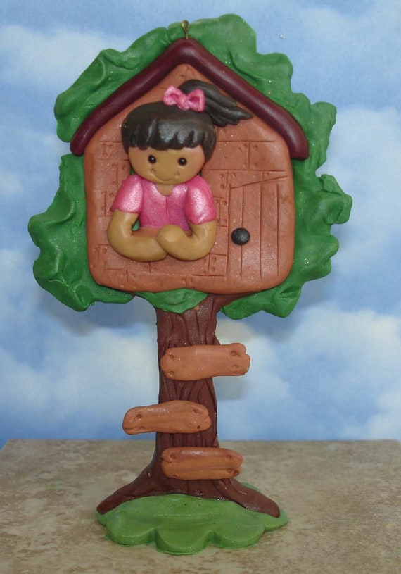 Treehouse Christmas Ornament Club House Tree Climber Handcrafted Polymer Clay Milestone Cake Topper Tree House Hide Out Friends Birthday