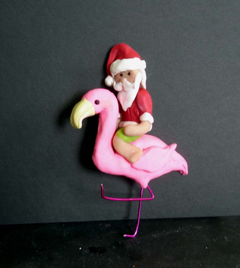 Santa Pink Flamingo Christmas Ornament Tropical Claus