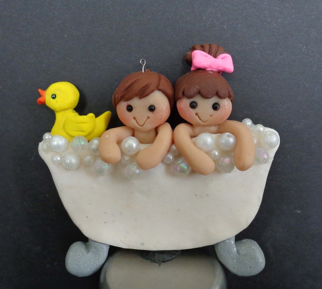 Twins Bathtub Christmas Ornament Couple Polymer Clay Milestone Etsy