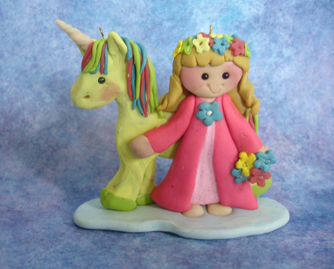 Princess Unicorn Cake Topper Fairy Rainbow Mane Tail Polymer Clay