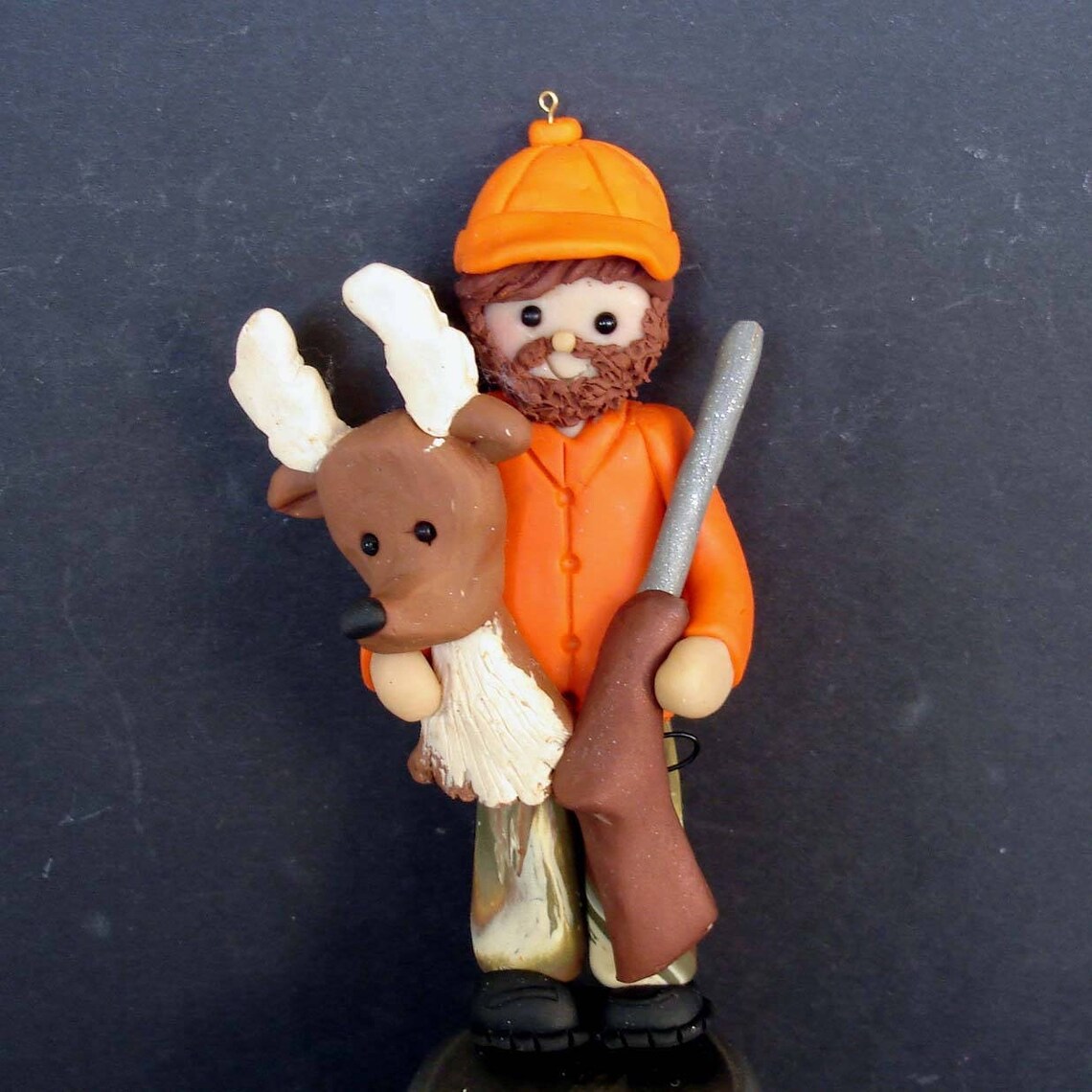 Deer Hunter Christmas Ornament Blaze Orange Polymer Clay Etsy