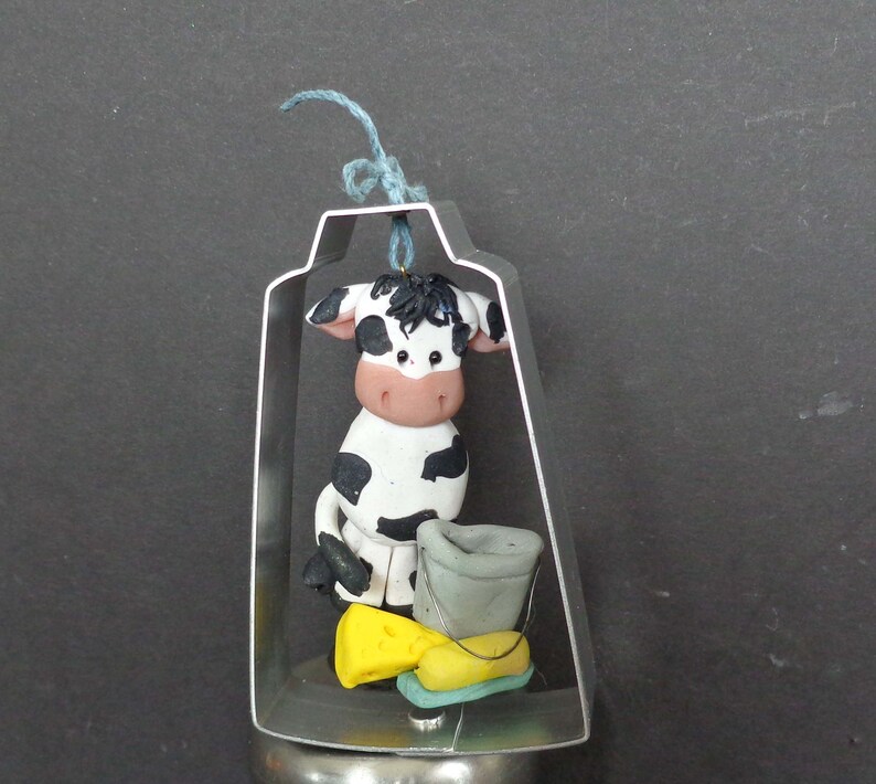 Dairy Cow Christmas Ornament Milk Bottle Cowbell 1st Polymer Etsy