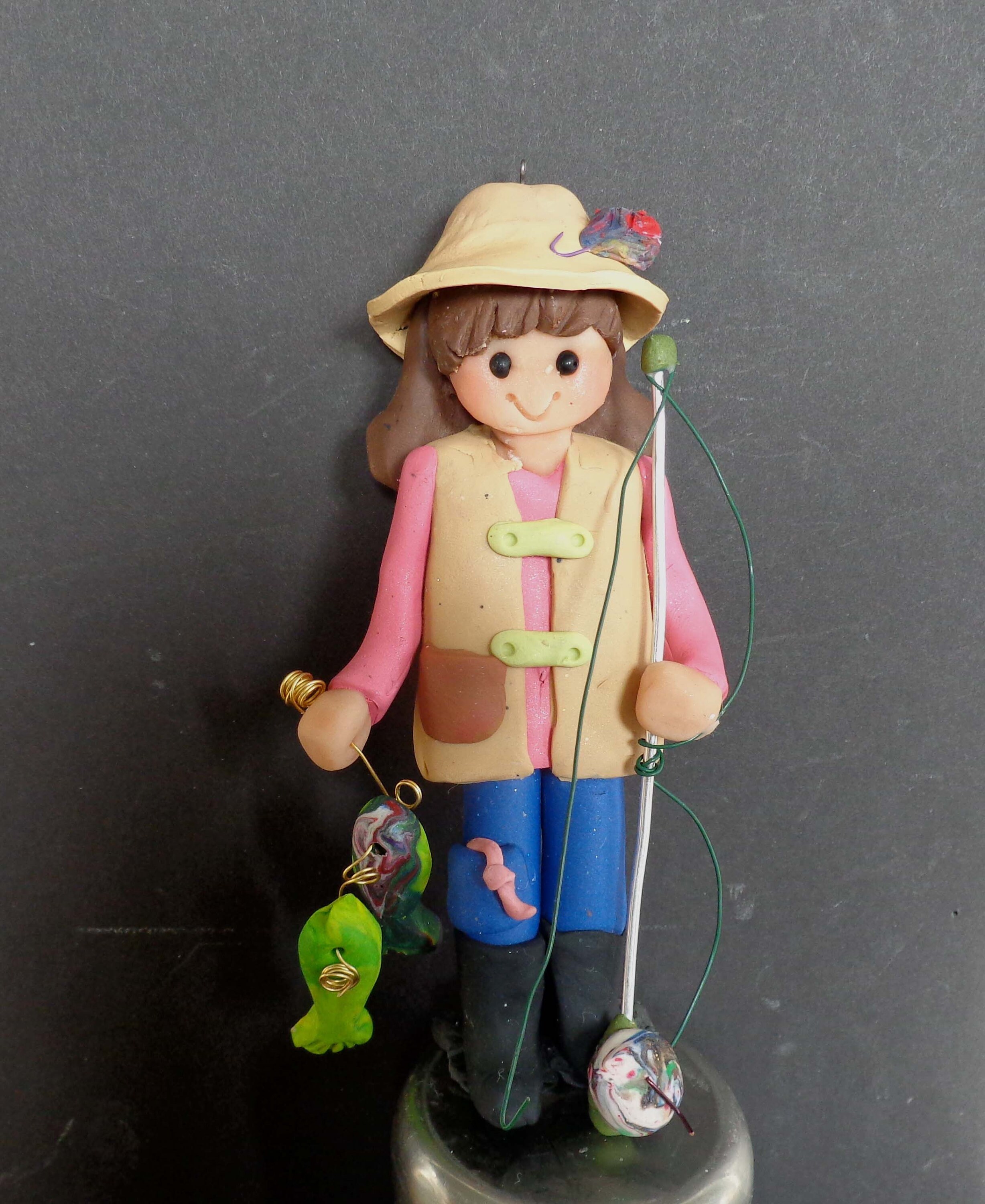 Girl Fisherman Christmas Ornament Handcrafted Polymer Clay Etsy