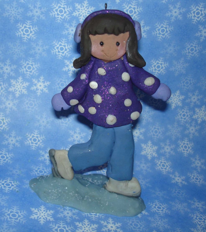 Ice Skater Christmas Ornament Skates Ear Muffs Polymer Clay Etsy