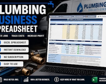 Ultimate Plumbing Business Growth Spreadsheet | Plumbing Estimator, Job Tracker, Overhead/Quote Calculator, Profit Dashboard, Excel Template