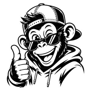 Monkey SVG, Cartoon Primate Mascot, Thumbs Up Character, Funny Animal Digital Download