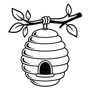 Bikupa SVG, Honungsbi Clipart, Biodlingsdesign, Trädgårdsdekor, Pollinatorkonst, Naturkonst