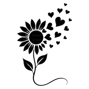 Zonnebloem SVG, hart bloemen, romantische bloei, boho liefde, botanische Valentijnsdag Cricut gesneden bestandsontwerp