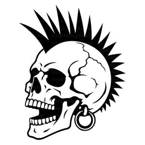 Punk Skull SVG, Mohawk Skeleton Clipart, Gothic Rock Vector, Rebel Head Design, Alternative Decor