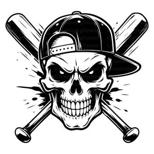 SVG-bestand van een honkbalschedel, cadeau voor een honkbalcoach, snapback-pet, gotische sport, softbal png, mascotte clipart