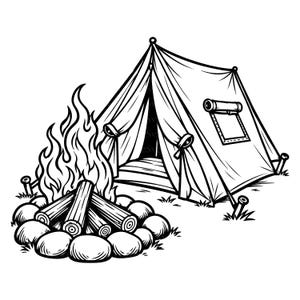 Camping SVG, lägereld målarbild, tält SVG, utomhusäventyr, utskrivbar camping, campingplats SVG, naturaktivitet