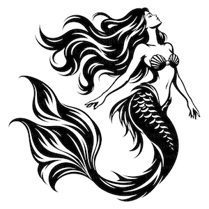 Sjöjungfru SVG, sjöjungfrusilhuett, siren SVG, havsfantasi, havsgudinna, tribal sjöjungfru, fantasy-klippfil