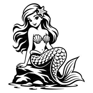 Sjöjungfru SVG, Havsprinsessa, Fantasisiren, Kustkonstverk, Stranddekor, Lasergravyr, Digital Nedladdning