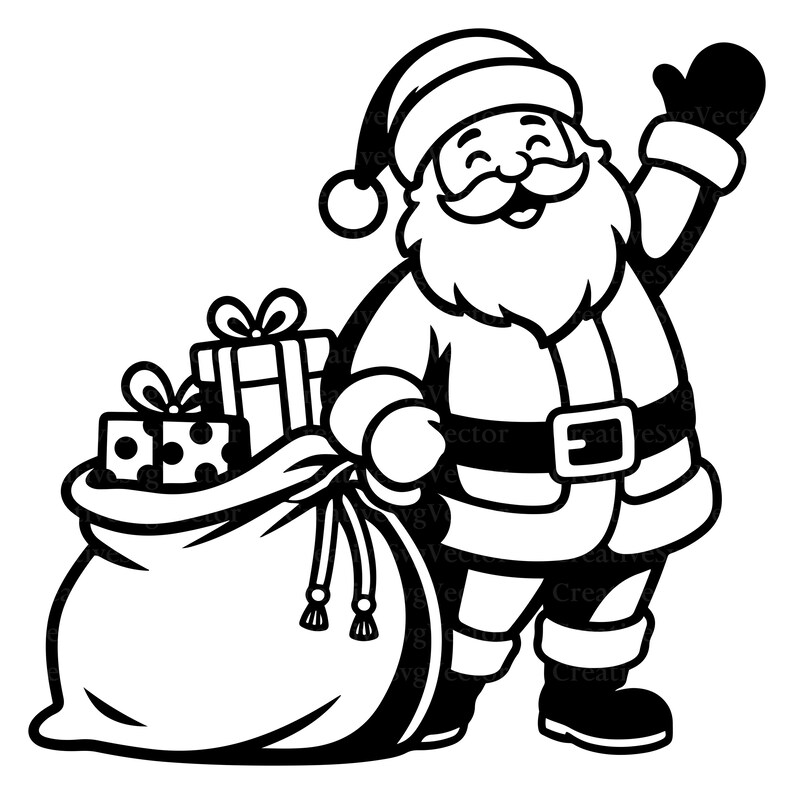 Santa SVG, Christmas Claus Clipart, Gift Sack Vector, Holiday Character ...