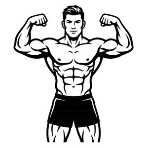 Bodybuilder SVG, homme musclé, entraînement de fitness, athlète de gym, musculation, conception de silhouette Muscle Flex