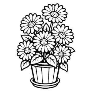デイジーSVG、植木鉢、花束、庭の花、春の花、植物装飾アートワーク