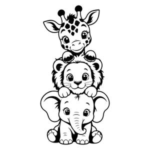 Giraff, lejon, elefant, SVG, safaridjur, djungelbarnkammardekor, djurliv för barn, babyshowerpresent