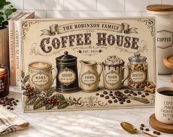 Personalized Coffee Bar Glass Cutting Board, Custom Family Name Coffee Lover Gift, Coffee Station Kitchen Decor, Halloween decor