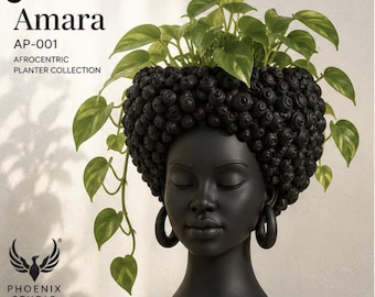 Amara Afrocentric Planter | Modern Black Woman Planter | 3D Printed Plant Pot | Minimalist Home Decor | AP-001