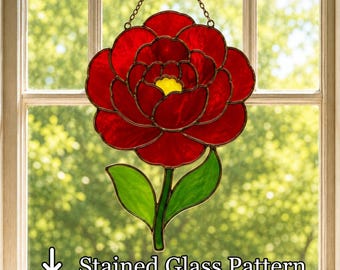 Motivo a vetrata con peonia, modello acchiappasole floreale in formato SVG, PDF e PNG, arte floreale su vetro per principianti