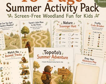 Pack de actividades en el bosque para niños: 40 páginas de juegos de aventuras de verano (PDF imprimible)
