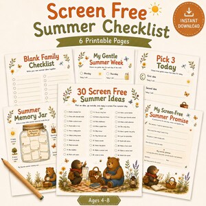 スクリーンフリーチェックリスト（子供向けゲームやアクティビティのアイデア付き）印刷可能なPDF