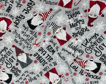 Gnomes and Christmas Wishes Text - Gnome Fabric - Christmas Fabric - XMAS-140