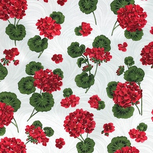 Red Geranium Fabric - Betty's Geraniums - FL-365