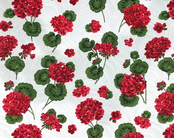 Red Geranium Fabric - Betty's Geraniums - FL-365