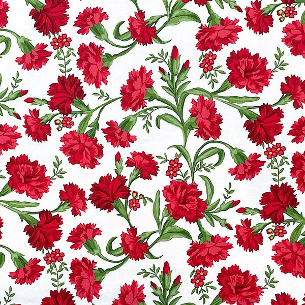 Flowerhouse Jubilee - Red Flower Fabric - Carnation Fabric - Cotton Fabric - Robert Kaufman - FL-292