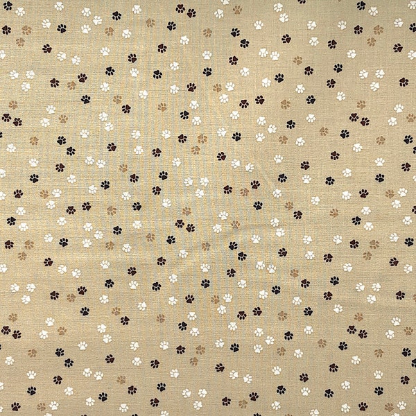 Paw Print Fabric - Brown and Cream Paw Prints - Cat Fabric - Cotton Fabric - Quilting Fabric - CAT-71