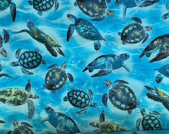 Sea Turtle Fabric - Ocean Fabric - Oceana - Cotton Fabric - Quilting Fabric - SL-73