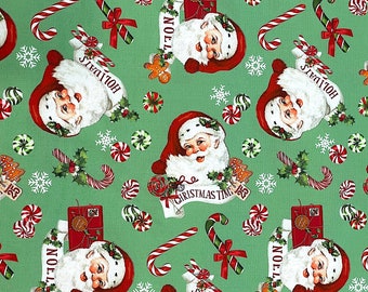 Santa Claus Fabric - Christmas Fabric - Peppermint Candy - XMAS-137