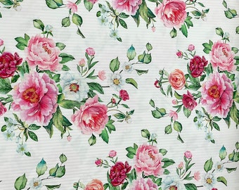 Blush White/Multi- Flower Fabric - Peony Fabric - FL-382