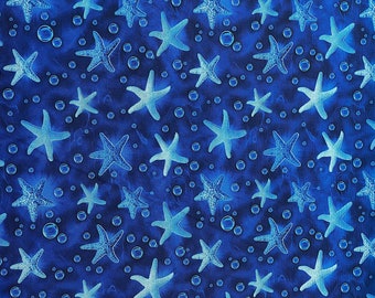 Starfish Fabric - Ocean Story - Sealife Fabric - Starfish on Blue - SL-100