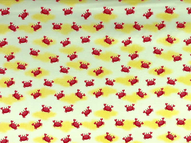Crab Fabric Crabs on Yellow Sea Life Fabric Cotton Etsy