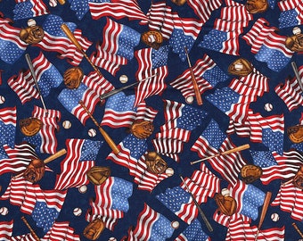 Baseball Motifs Navy - Americas Pastime - Sports Fabric - Patriotic Fabric - Cotton Fabric - SPORT-18