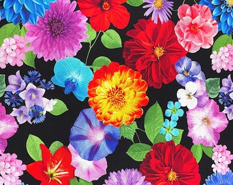 Flower Fabric - Vibrant Florals -  Dahlias, Peony, Petunia -FL-358