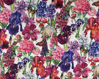 Deborah's Garden - Iris, Snapdragons, Pansies - Flower Fabric - FL-369