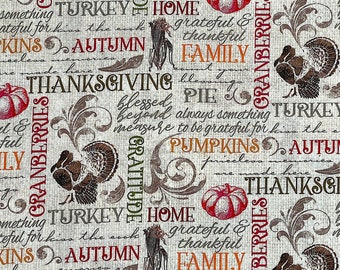 Fall Sayings - Turkey Time Sentiment Natural - Turkey Time - Thanksgiving Fabric - Cotton Fabric - FALL-44