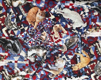 Cat Fabric - Cats on Patriotic Quilt - CAT-133