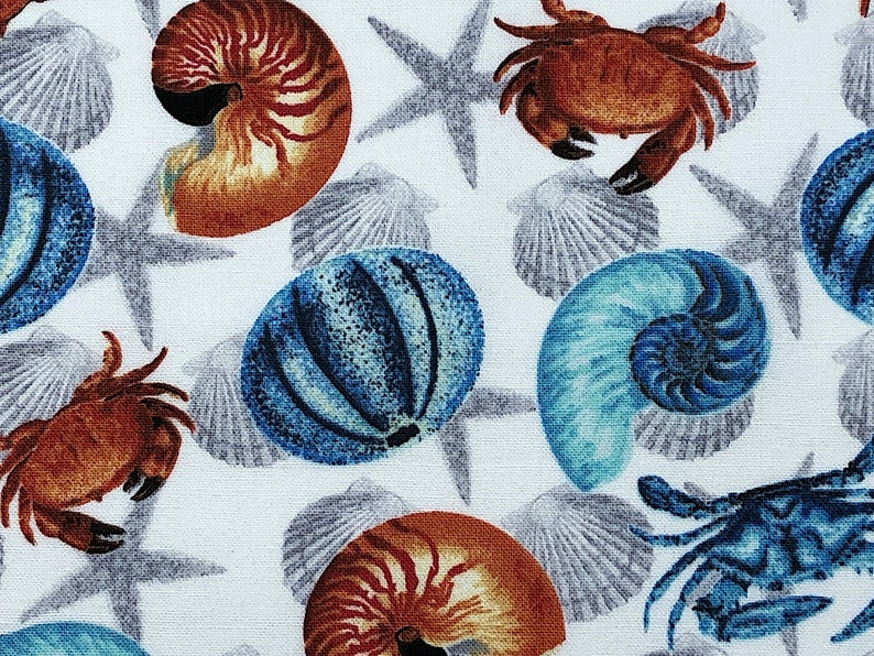 Crab Fabric Sea Shell Fabric Calming Tides Nautical | Etsy