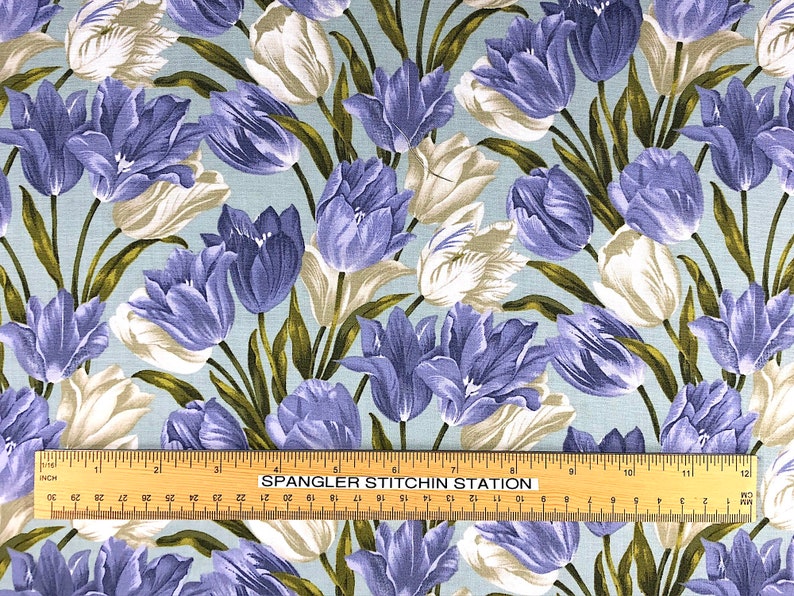 Tulip fabric Flower Fabric Purple Tulips Benartex Etsy