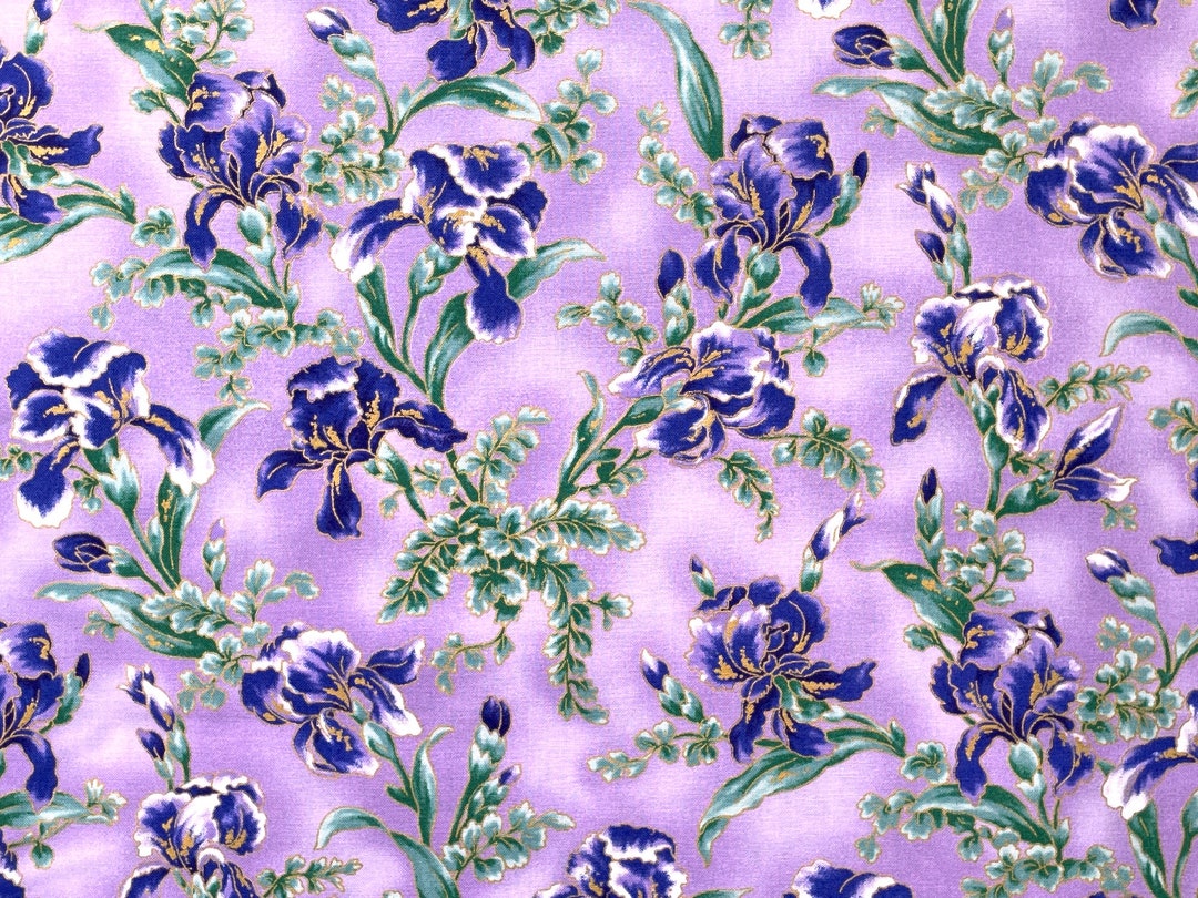 Purple Iris Fabric Peacock Garden Flower Fabric Quilting Etsy