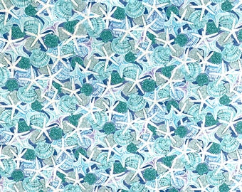 Shells and Starfish - Nautical Fabric - Beach Fabric - SL-81