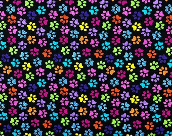 Paw Print Fabric - Black Cat Paws - Cat Fabric - Cotton Fabric - CAT-84