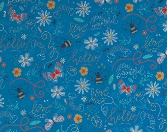 Stitched with Love Words - Sewing Themed Fabric - Cotton Fabric - Quilting Fabric - SEW-49