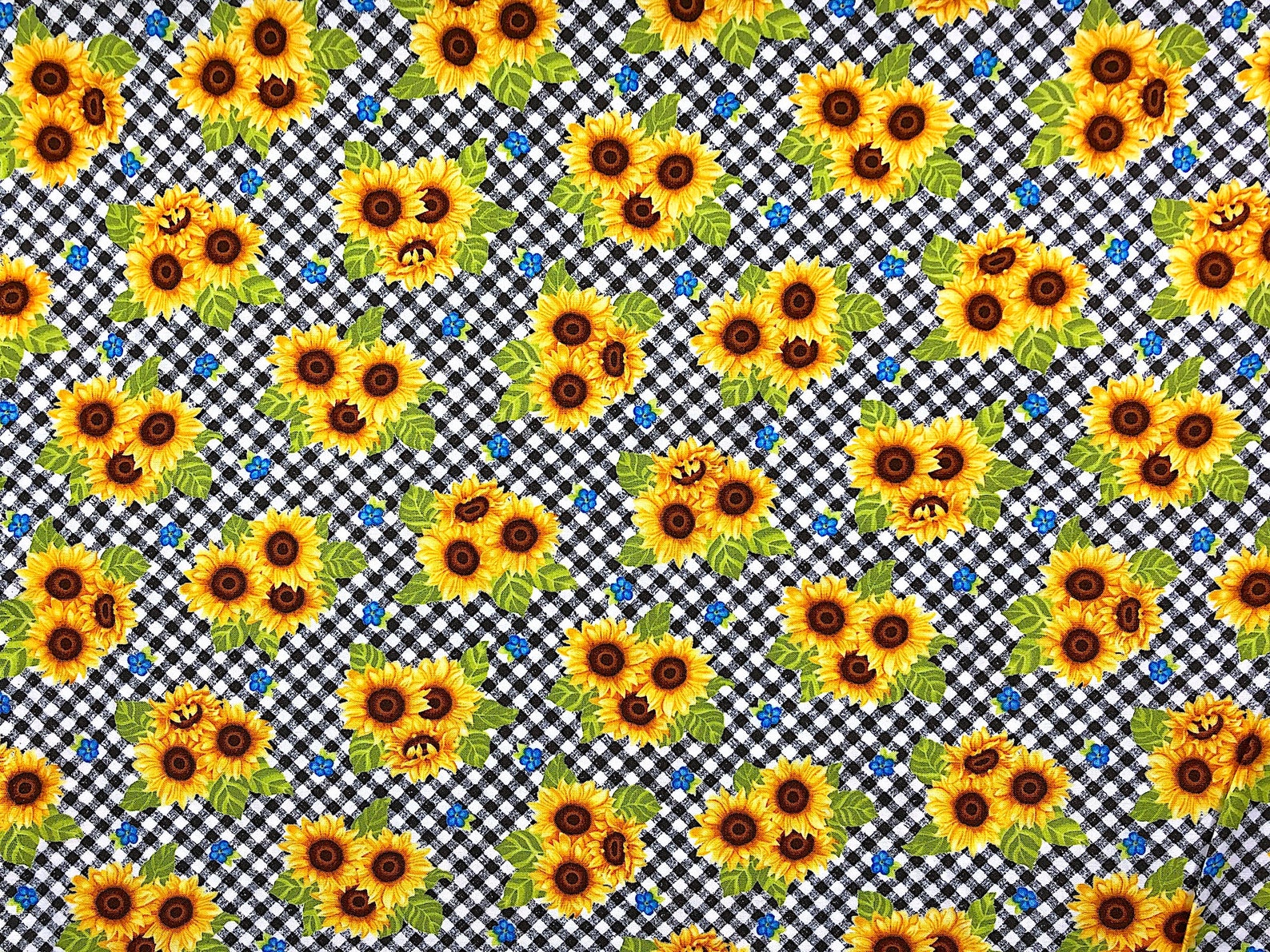 Tossed Sunflowers on Gingham Sunny Sunflowers Cotton Etsy