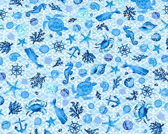 Sea Creatures - The Sea is Calling - Sea Life Fabric - SL-93